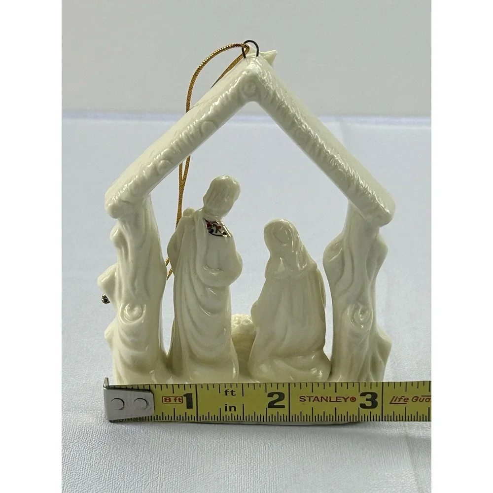Ceramic Nativity Ornament Holy Family Manger Ivory Gold Christmas 4.5